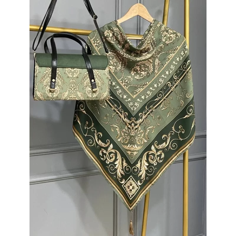 ست کیف و روسری زیتونی مدل الیزابت کد B3