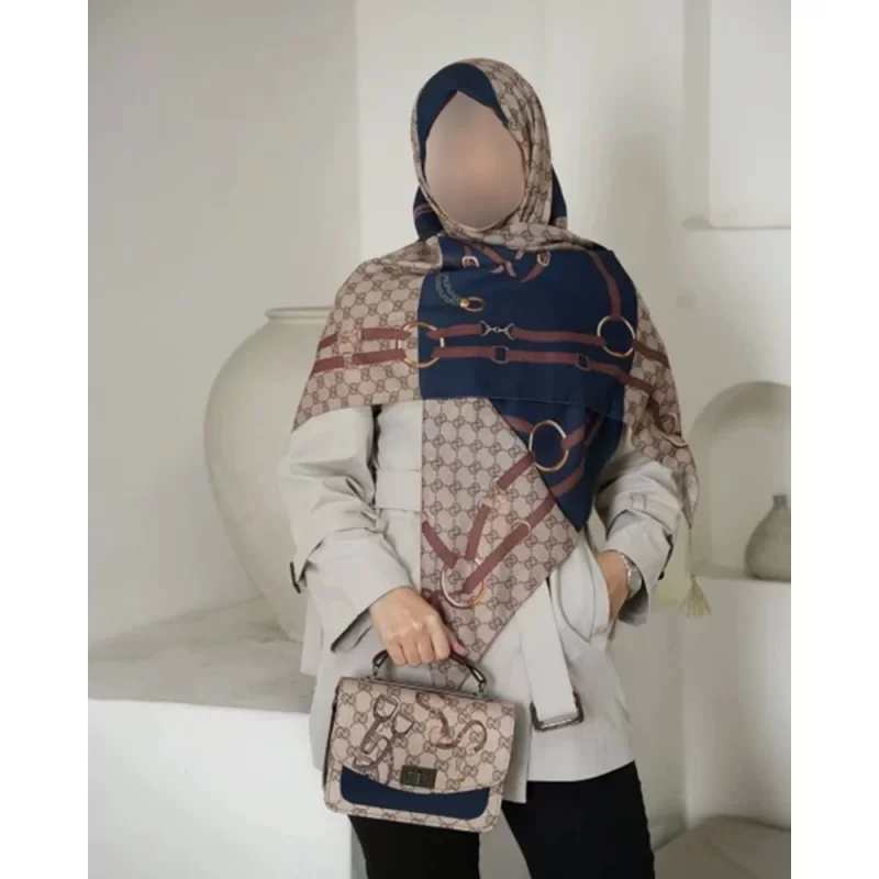ست کیف و روسری سورمه ای مدل گوچی زین کد B3