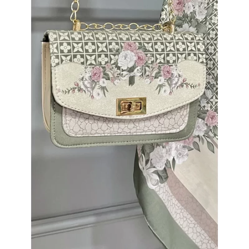 ست کیف و روسری زیتونی مدل ماکان کد B2