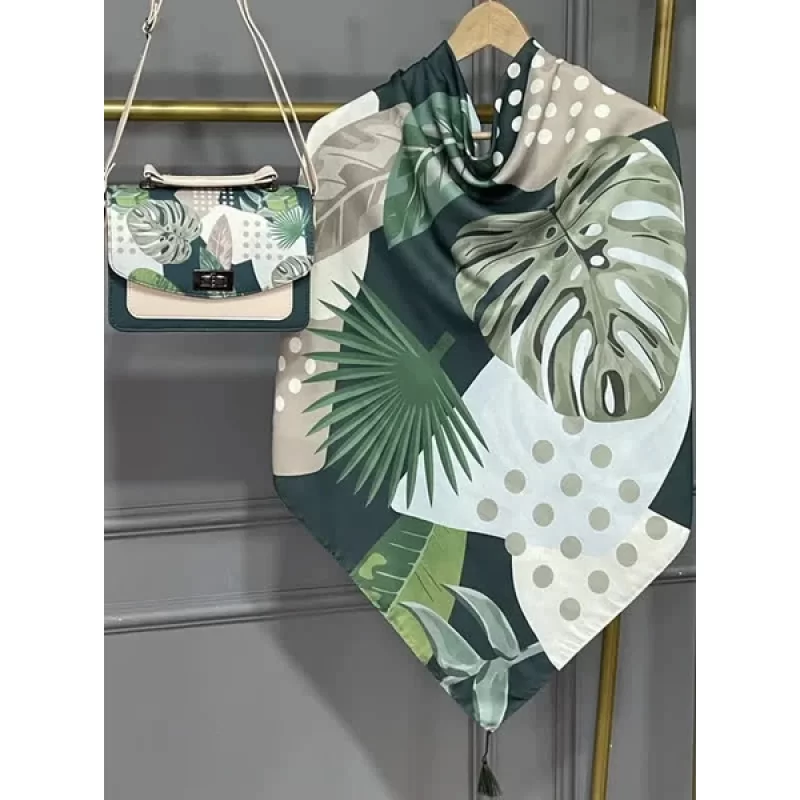 ست کیف و روسری سبز مدل برگ انجیری کد B2