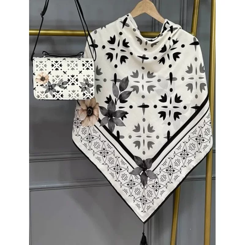 ست کیف و روسری مشکی مدل شقایق کد B2