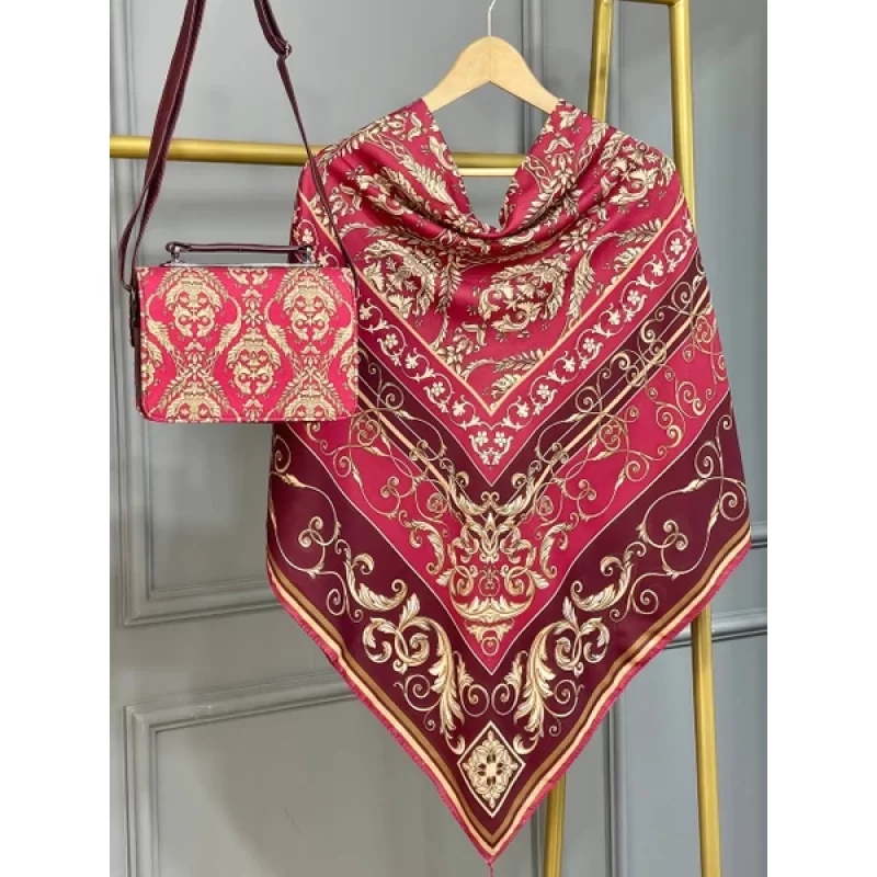 ست کیف و روسری زرشکی مدل الیزابت کد B2