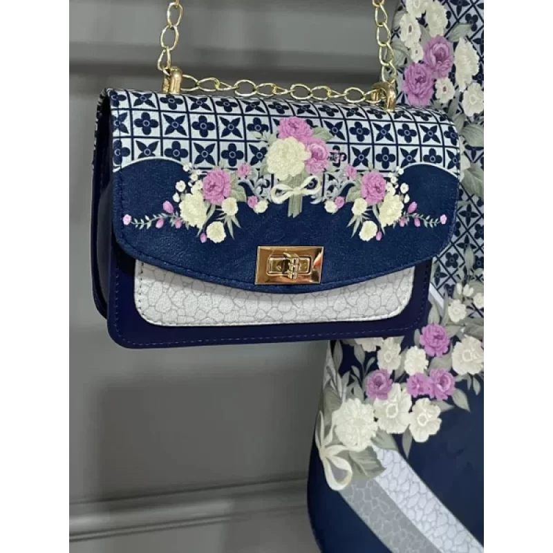 ست کیف و روسری سورمه ای مدل ماکان کد B2