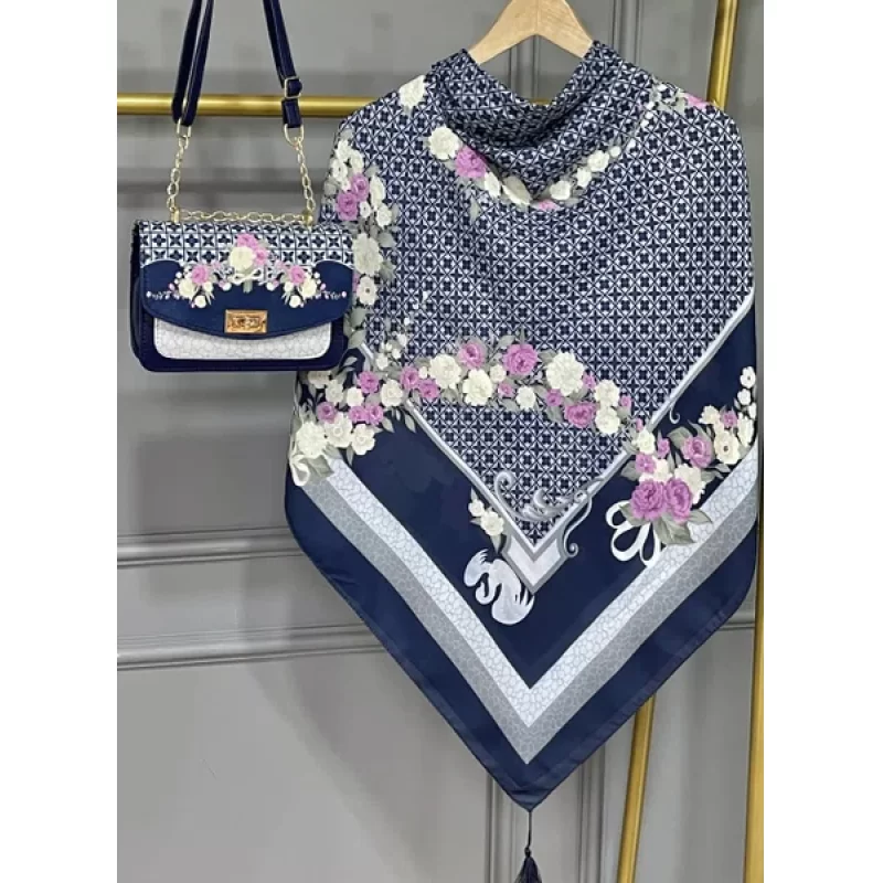 ست کیف و روسری سورمه ای مدل ماکان کد B2