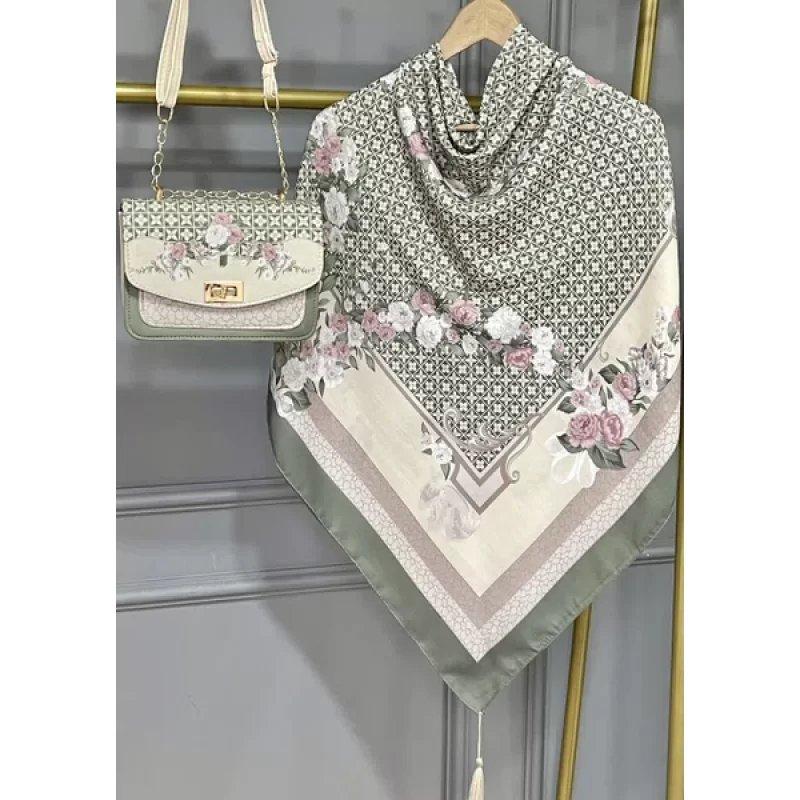 ست کیف و روسری زیتونی مدل ماکان کد B2