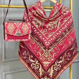 ست کیف و روسری زرشکی مدل الیزابت کد B2