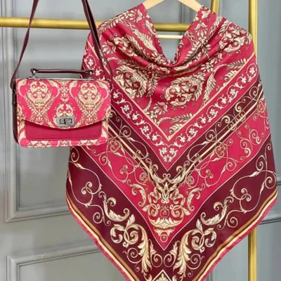 ست کیف و روسری زرشکی مدل الیزابت کد B2