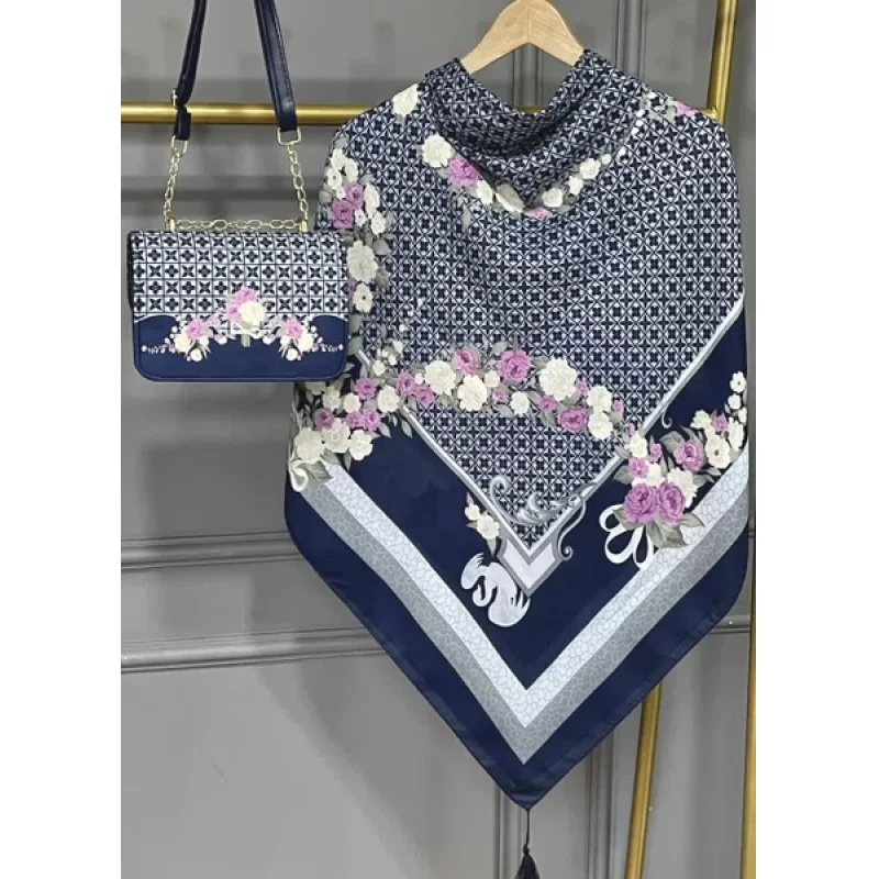ست کیف و روسری سورمه ای مدل ماکان کد B2