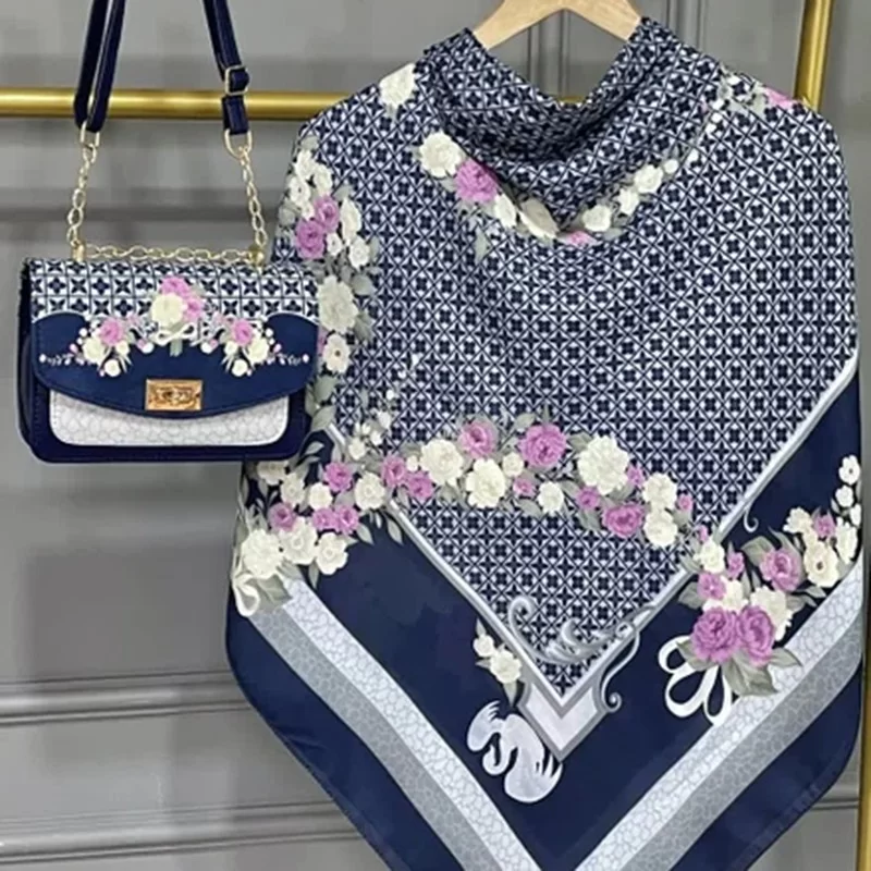 ست کیف و روسری سورمه ای مدل ماکان کد B2