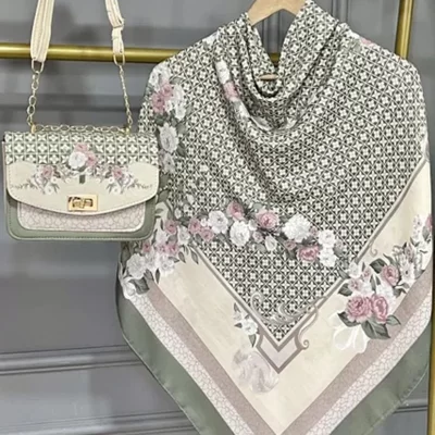 ست کیف و روسری زیتونی مدل ماکان کد B2