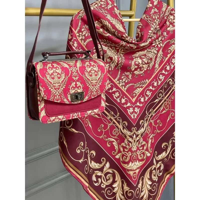ست کیف و روسری زرشکی مدل الیزابت کد B2