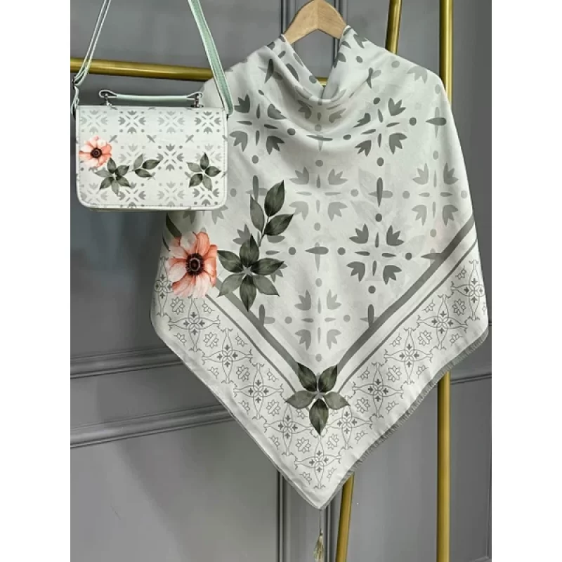 ست کیف و روسری سبز مدل شقایق کد B2