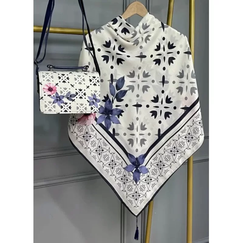 ست کیف و روسری سورمه ای مدل شقایق کد B2