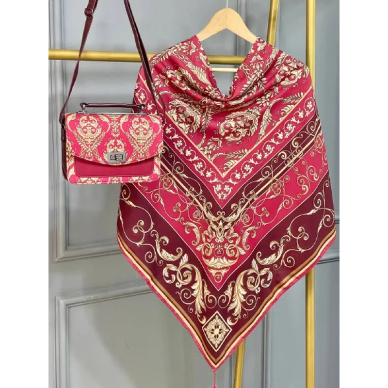 ست کیف و روسری زرشکی مدل الیزابت کد B2