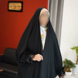 چادر مشکی عربی گلدوزی ندا قطری مدل پاپیون دورمچ