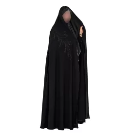 چادر مشکی سنتی ایرانی گلدوزی طرح طاووس قجری کره کد CH322085