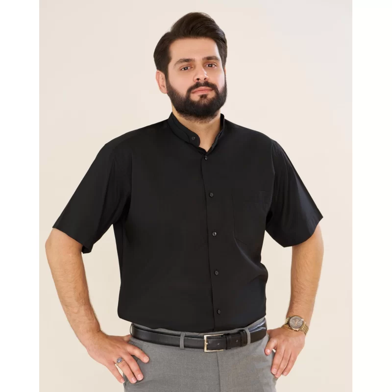 پیراهن مشکی مردانه آستین کوتاه مدل یقه دیپلمات کد PM11026