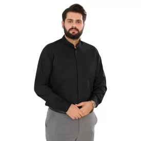 پیراهن مشکی مردانه آستین بلند مدل یقه دیپلمات کد PM11021
