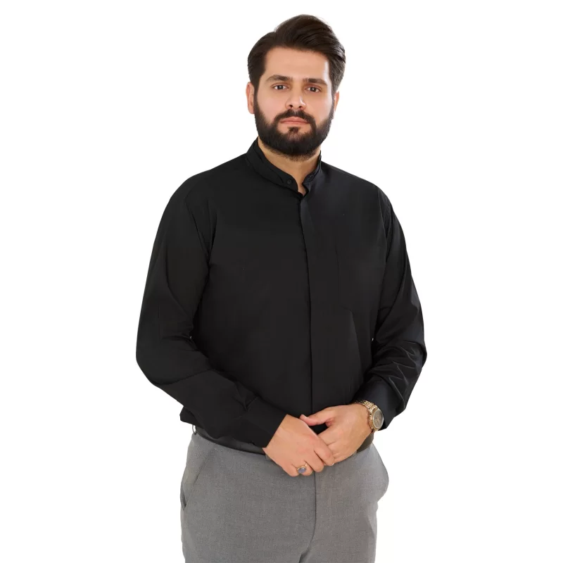 پیراهن مشکی مردانه آستین بلند مدل یقه دیپلمات کد PM11021
