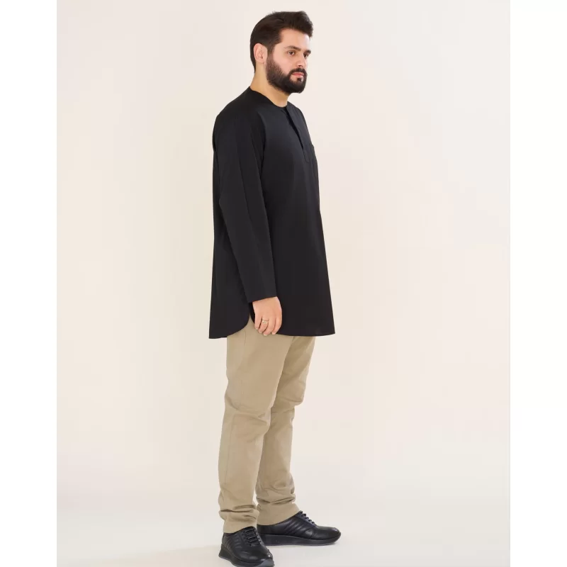پیراهن مشکی مردانه آستین بلند مدل طلبگی کد PM22009