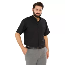 پیراهن مشکی مردانه آستین کوتاه مدل یقه دیپلمات کد PM11026