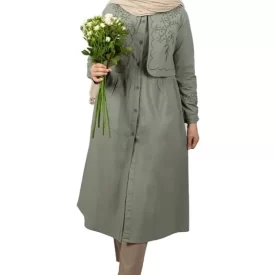 مانتو زنانه الیاف طبیعی گلدوزی رنگ سبز مدل سایه