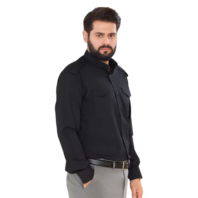 پیراهن مشکی مردانه آستین بلند مدل یقه دیپلمات کد PM11033