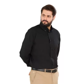 پیراهن مشکی مردانه آستین بلند مدل یقه معمولی کد PM11014