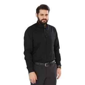 پیراهن مشکی مردانه آستین بلند مدل یقه دیپلمات کد PM11018
