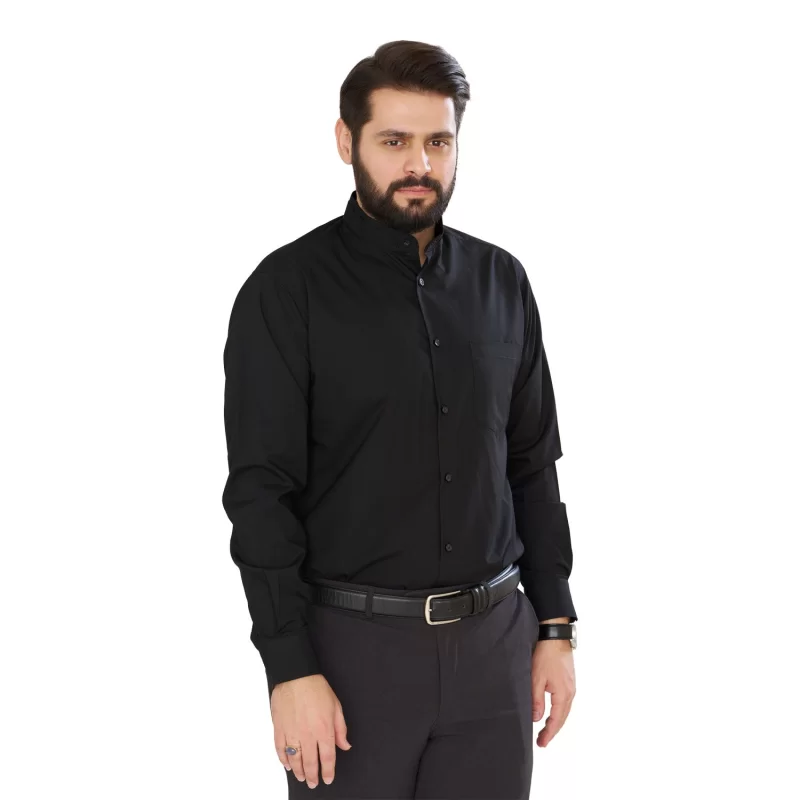 پیراهن مشکی مردانه آستین بلند مدل یقه دیپلمات کد PM11018