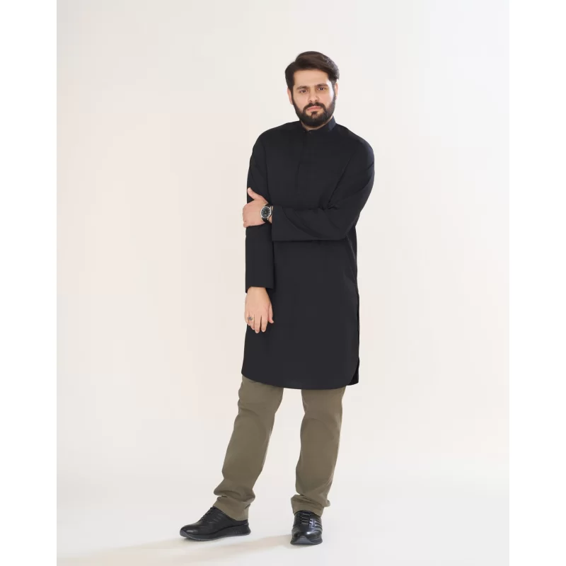 پیراهن مشکی مردانه آستین بلند مدل پاکستانی کد PM22001