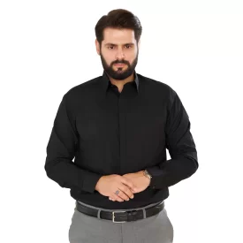 پیراهن مشکی مردانه آستین بلند مدل یقه معمولی کد PM11020