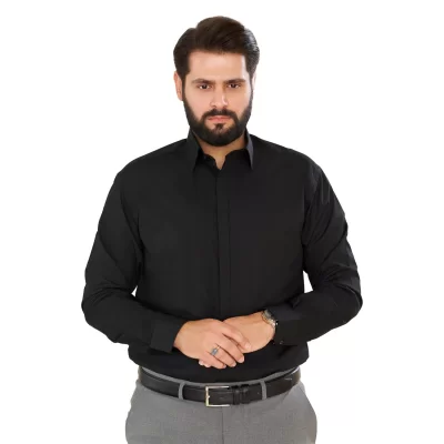 پیراهن مشکی مردانه آستین بلند مدل یقه معمولی کد PM11020