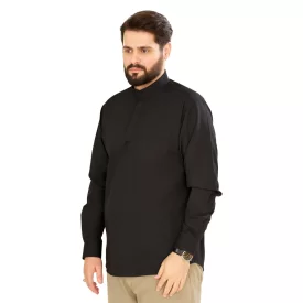 پیراهن مشکی مردانه آستین بلند مدل یقه دیپلمات کد PM21002