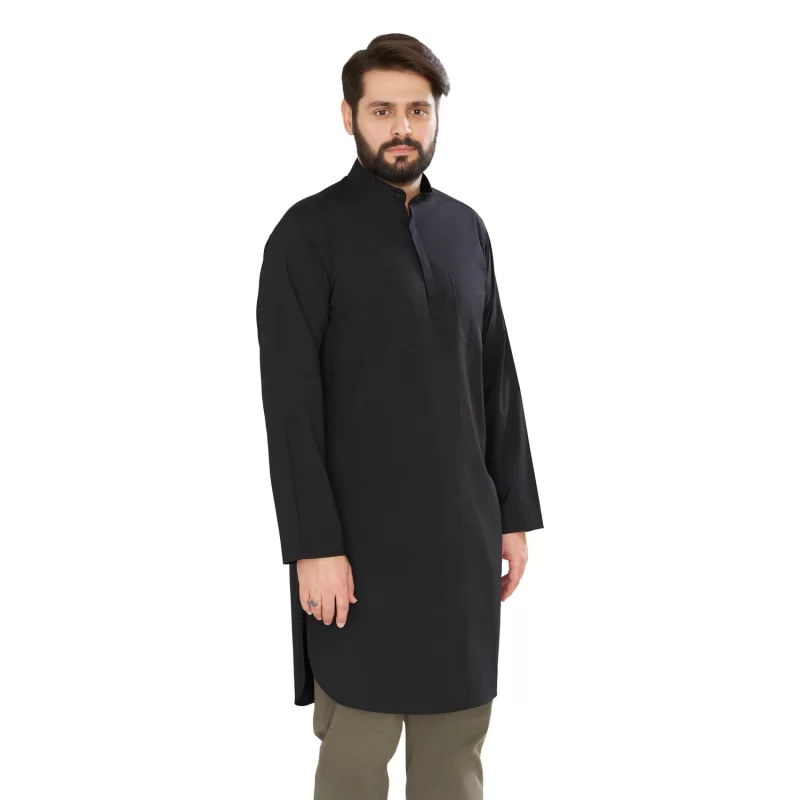 پیراهن مشکی مردانه آستین بلند مدل پاکستانی کد PM22001