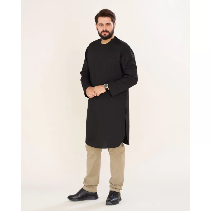 پیراهن مشکی مردانه آستین بلند مدل پاکستانی کد PM22007