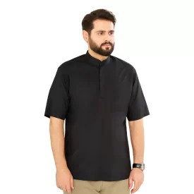  پیراهن صدرا مدل یقه آخوندی سه دکمه رنگ مشکی PM21001