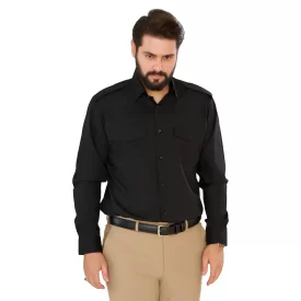 پیراهن مشکی مردانه آستین بلند مدل یقه معمولی کد PM11029
