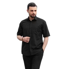 پیراهن مشکی آستین کوتاه تترون بروجرد مدل یقه دار