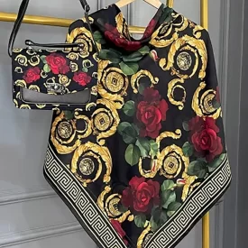 ست کیف و روسری مشکی مدل رز ورساچه کد B2