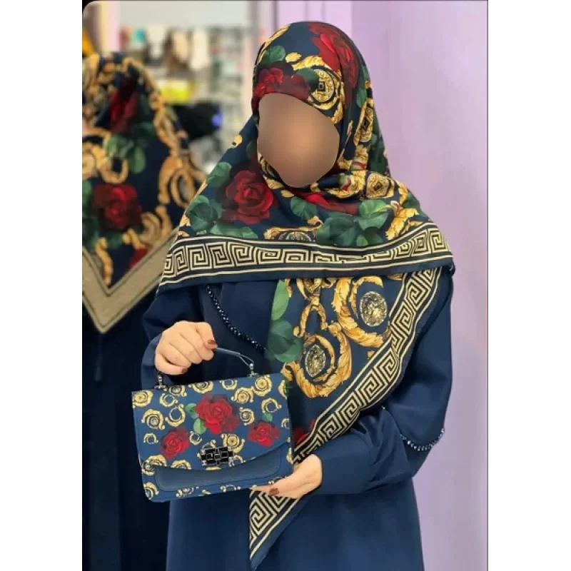 ست کیف و روسری سورمه ای مدل رز ورساچه کد B2