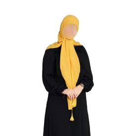  روسری مدل اسلب نخی منگوله دار 140 رنگ خردلی کد WS111085