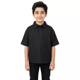  تیشرت مشکی طرح حصیری مدل سه دکمه