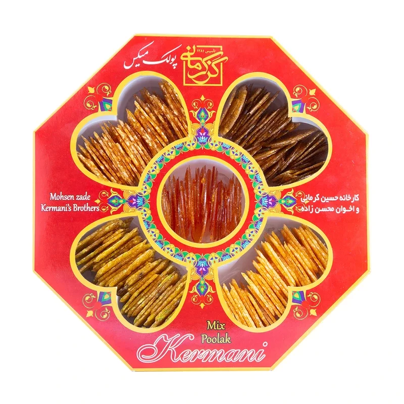 پولکی مخلوط 5 طعم گز کرمانی – 500 گرم