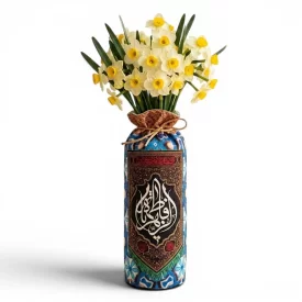 گلدان شیشه ای روکش مخمل طرح فاطمی کد 2
