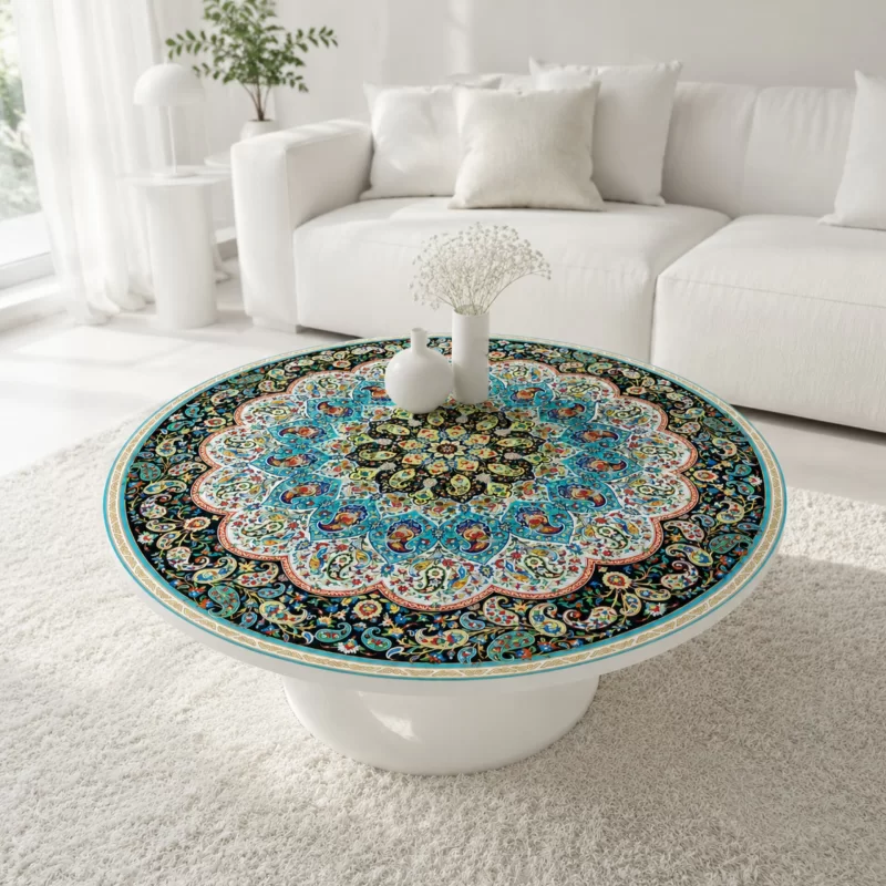 رومیزی مخمل طرح ترمه گرد 