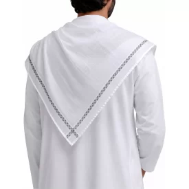 شماغ عربی نخی رنگ سفید با نوار طوسی رنگ