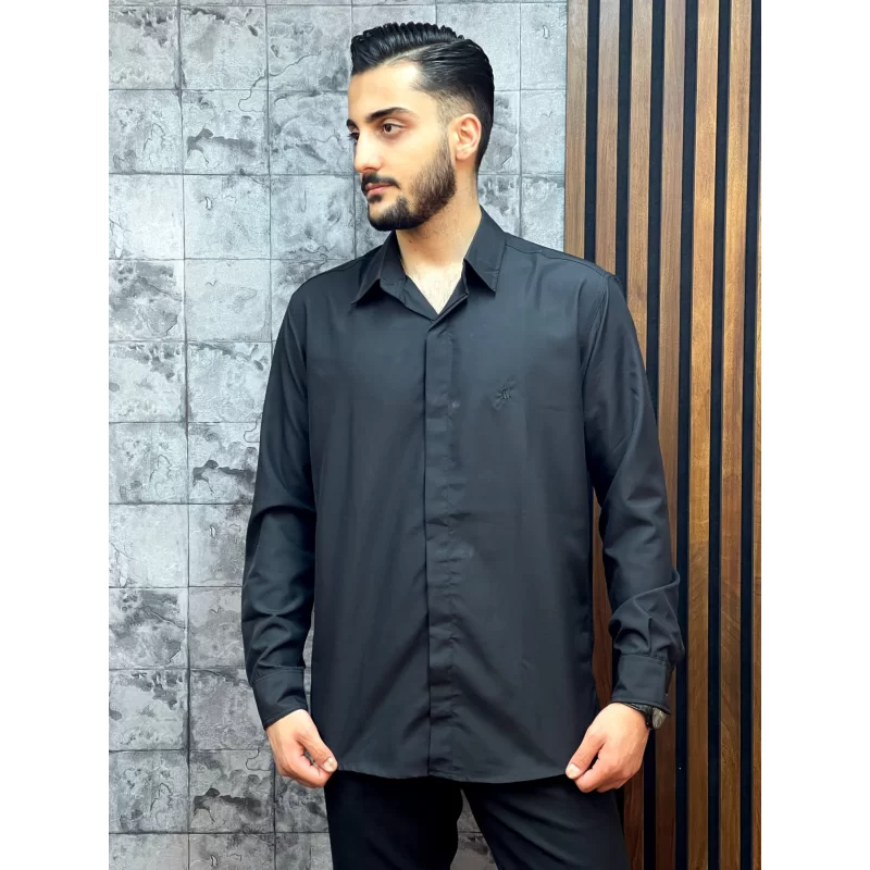 پیراهن پارچه دوشین رنگ مشکی کد 1201