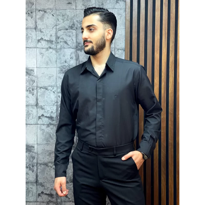 پیراهن پارچه دوشین رنگ مشکی کد 1201
