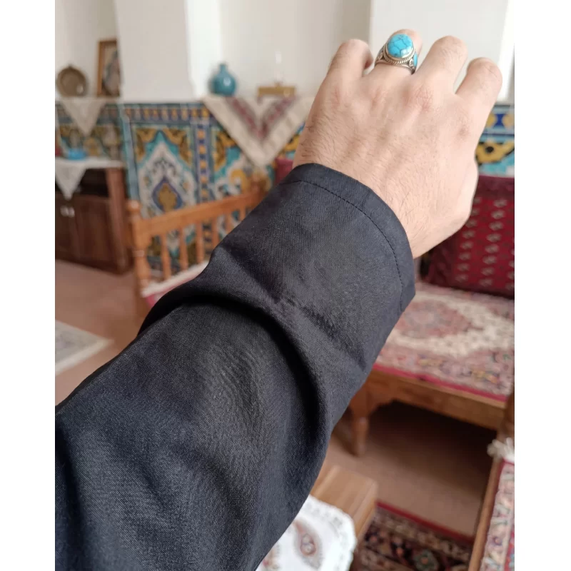 پیراهن پاکستانی مردانه مشکی چهار دکمه یقه دیپلمات با جیب